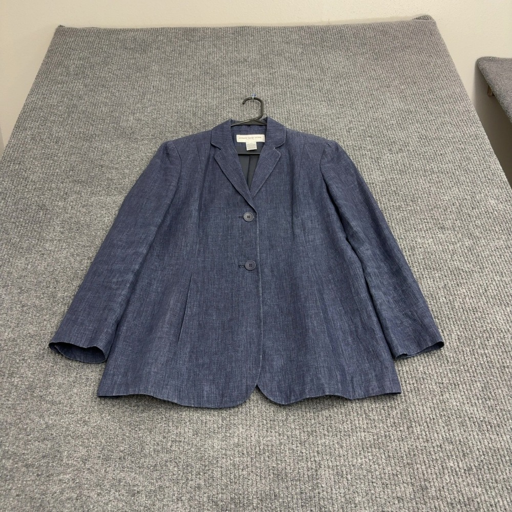 Jones New York Blazer Womens 12P Blue Linen Two Button Professional Career Style